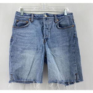 We The Free Avery Blue Cotton Blend Button Fly Denim Bermuda Shorts Womens Sz 30